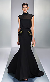 Trumpet/Mermaid High Neck Sweep/Brush Train Chiffon Evening Dress (759882)
