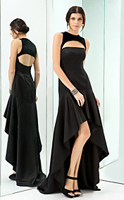 A-line Jewel Asymmetrical Satin And Velvet Evening Dress (890070)
