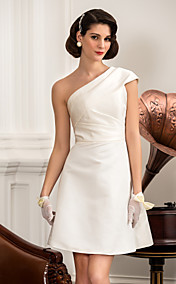 A-line Princess One Shoulder Knee-length Satin Wedding Dress (871035)