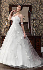 A-line Sweetheart Court Train Satin And Tulle Wedding Dress