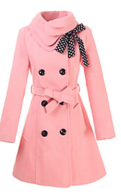 Women's Double-breasted Trench Coat with Polka Dots Bownot