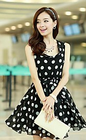 Women's Polka Dots Pleated Chiffon Dress 