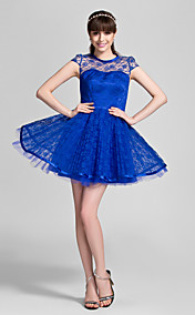 A-line Princess Jewel Short/Mini Lace Bridesmaid Dress (808879)