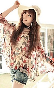 Women's Casual Cape Sleeve Loose Chiffon Blouse