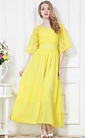 TS-Bohemia Style Pure Color Lace Chiffon Maxi Dress
