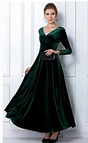 Women's Long Sleeve Pleuche V Neck Dress