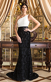 Trumpet/Mermaid One Shoulder Court Train Lace Evening Dress