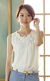 Women's Drilling Embroidered Flower Collar Sleeveless Chiffon Shirt