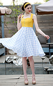 TS Vintage Contrast Color Grid Swing Dress