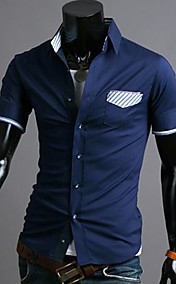Men’s Pocket Contrast Color Casual Short Sleeve Shirt 