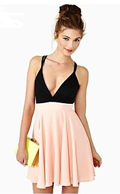 TS-Sexy V Neck Contrast Color Mini Dress 
