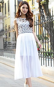 Women's Small Flowers Summer Bohemian Short-sleeved Sequined Lace Chiffon Dress