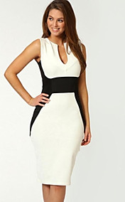Women's Deep V-neck Stitching Contrast Color Bodycon Knee-length Dress