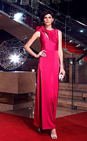 Sheath/Column Bateau Floor-length Satin Chiffon Evening Dress inspired by Olga Kurylenko