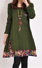 Women's Casual Long Sleeve Flower Dress