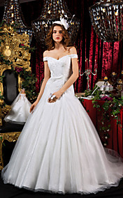 A-line Princess Court Train Tulle Wedding Dress With Free Doll