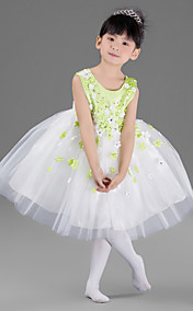 Nice Ball Gown Jewel Knee-length Satin And Tulle Flower Girl Dress With Appliques