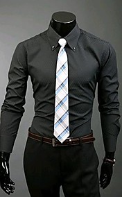 Men's Shirt Neck Oblique Small Check Casual Slim Fashion Long Sleeve Shirt