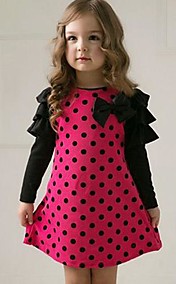 Girl's Long Sleeve Polka Dots Dress