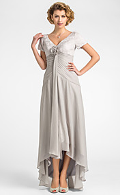 A-line V-neck Asymmetrical Lace And Chiffon Mother of the Bride Dress