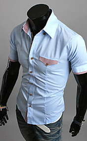 Men's Korean Style Cuff Check Decoration Slim Casual Short Sleeve Shirts