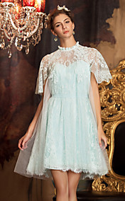 A-line High Neck Knee-length Lace And Tulle Bridesmaid Dress (1241474)