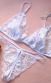 Women's Embroidered Translucent Sexy Solid Color Bra Set