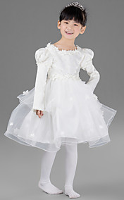 Nice Ball Gown Jewel Knee-length Satin And Tulle Flower Girl Dress With Appliques