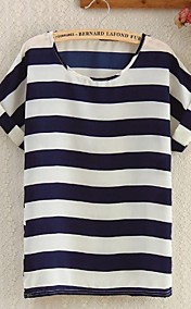 Women's Point Collar Navy Stripe Floral Print Shirt