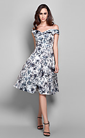 Sheath/Column Off-the-shoulder Tea-length Chiffon Evening Dress (927282)