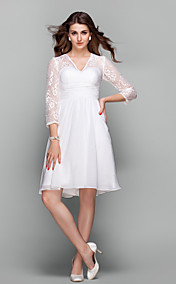 A-line V-neck Knee-length Chiffon|Lace Cocktail Dress