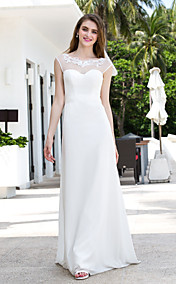 A-line Scoop Sweep/Brush Train Chiffon And Tulle Wedding Dress (788845)