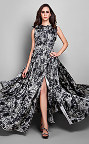 Sheath/Column Jewel Sweep/Brush Train Chiffon Evening Dress (927274)