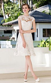 A-line Princess Jewel Knee-length Lace Wedding Dress (783944)