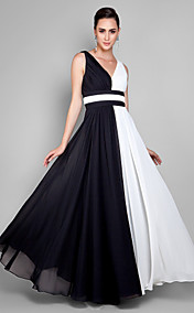 Sheath/Column V-neck Ankle-length Chiffon Evening Dresses