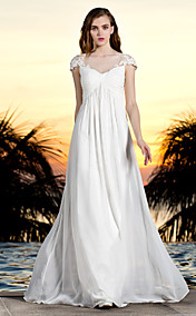 Sheath/Column Bateau Floor-length Georgette And Tulle Wedding Dress (788853) 