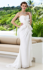 Sheath Column Sweetheart Chiffon And Lace Court Train Wedding Dresses
