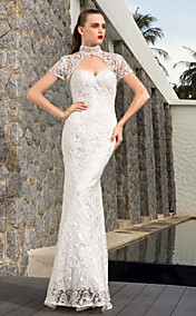 Sheath Column Sweetheart Charmeuse And Lace And Satin And Stretch Satin Floor-length Wedding Dresses