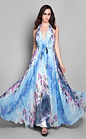 Sheath/Column Halter Asymmetrical Chiffon Evening Dress (927297)