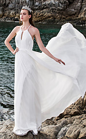 Sheath/Column Halter Floor-length Chiffon Wedding Dress (710791)