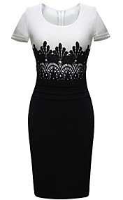 Women's Round Neck Embroidered Lace Bodycon Midi Dress