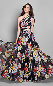 Sheath/Column One Shoulder Floor-length Chiffon Evening Dress (927300)