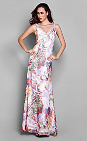 Sheath/Column V-neck Floor-length Chiffon Evening Dress (927288)
