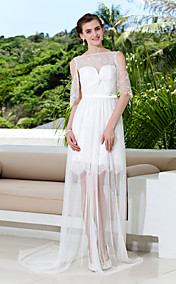 A-line Bateau Court Train Tulle And Lace Wedding Dress (783918)