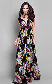 Sheath/Column V-neck Floor-length Chiffon Evening Dress (927301)