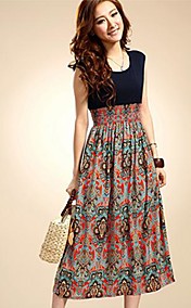 Women's Sleeveless Bohemian High Waist Skirt Dress