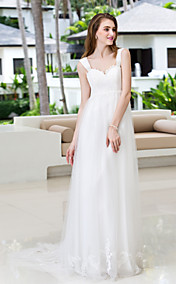 A-line Straps Court Train Tulle And Chiffon Wedding Dress (788844)