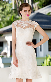 A-line Princess Jewel Knee-length Lace Wedding Dress (783944)