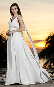 A-line Halter Sweep/Brush Train Georgette Wedding Dress(788848)