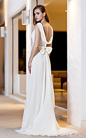 A-line Square Sweep/Brush Train Georgette And Satin Wedding Dress (783880)